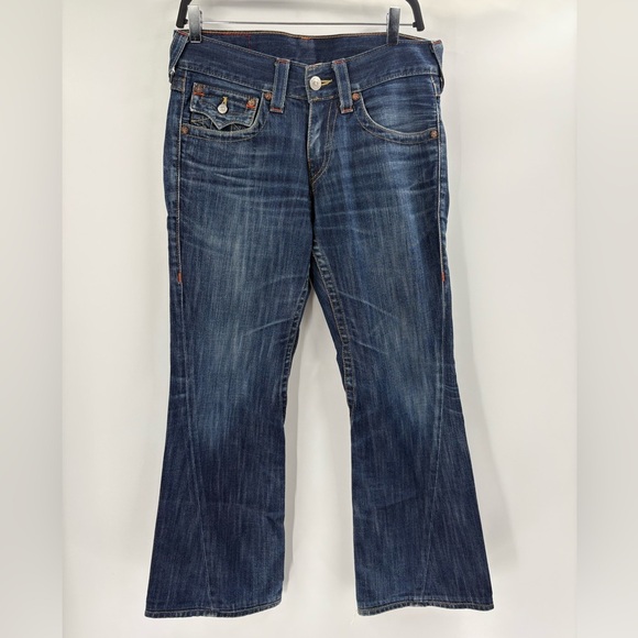 True Religion Y2K Joey World Tour low rise blue Twisted Seam bootcut Jeans 32x30 - Picture 1 of 16